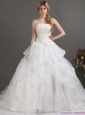 2015 Plus Size Strapless Lace Wedding Dress with Brush Train