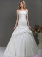 Plus Size Strapless Wedding Dress with Ruching and Lace for 2015