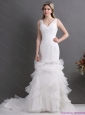 Plus Size V Neck 2015 Wedding Dress with Ruching and Ruffles