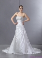 White Beach Pleated Sequined Wedding Dresses with Court Train