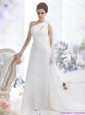 2015 Popular One Shoulder Beach Wedding Dress with Ruching and Hand Made Flowers
