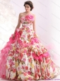 Ruffles Multi Color Beach Wedding Dresses with  Brush Train and Hand Made Flowers