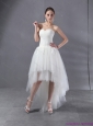 High Low White Sweetheart Wedding Dresses with Ruching and Appliques