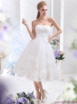 Short White Strapless Ruffled Wedding Dresses with Sequins