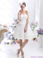 Short White Strapless Wedding Dresses with Bownot and Rolling Fowers