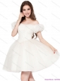 Short 2015 Off the Shoulder Wedding Dress with Ruching and Appliques