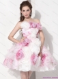 Short Multi Color Strapless Wedding Dresses with Hand Made Flower