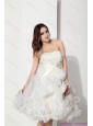 White Strapless Ruffled Short Wedding Dresses with Hand Made Flower