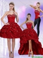 2015 Detachable  New Style Strapless Wine Red Prom Dresses with Embroidery
