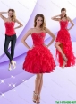 Detachable Perfect Strapless Red 2015 Prom Dresses with Ruffles and Beading