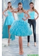 2015 Detachable  Delicate Sweetheart Baby Blue Prom Gown with Appliques and Ruffles