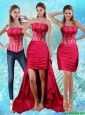 Detachable Elegant Strapless Embroidery Red Prom Dresses with Hand Made Flower and Embroidery