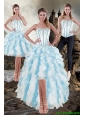 Detachable and Elegant Sweetheart White and Blue 2015 Prom Dress with Appliques and Ruffles