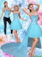 Detachable Unique High Low Sweetheart Beading Prom Dresses in Baby Blue