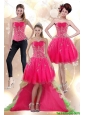 Detachable Discount 2015 High Low Appliques Strapless Prom Dress
