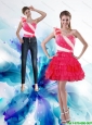 Detachable Inexpensive 2015 One Shoulder Prom Dress with Hand Made Flowers and Ruffled Layers