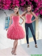 Detachable Pretty 2015 Strapless Watermelon Prom Dress with Beading and Ruffles
