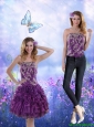 Detachable Remarkable 2015 Strapless Purple Prom Dress with Appliques and Ruffles