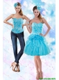 2015 Appliques and Pick Ups Strapless Prom Dress in Baby Blue