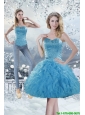 2015 Detachable Modest Sweetheart Aqua Blue Prom Dress with Beading and Ruffles