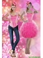 2015 Detachable Straps Beading and Ruffles Short Prom Dress in Pink