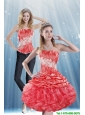 The Super Hot 2015 Strapless Appliques and Pick Ups Detachable Prom Dress in Coral Red