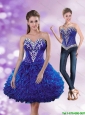 2015 Detachable Exclusive Sweetheart Beading and Ruffles Dama Dress in Royal Blue