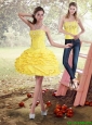 2015 Detachable Fashionable Strapless Beading and Pick Ups Prom Dress in Yellow