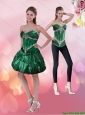 Detachable Elegant Appliques Knee Length 2015 Dark Green Prom Dress
