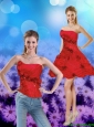Romantic Strapless Red 2015 Detachable Prom Gown with Hand Made Flowers