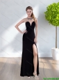 2015 Free and Easy Black Prom Dress with Beading and High Slit
