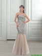 2015 Discount Mermaid Beading and Sequins Prom Dresses in Champagne
