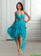 2015 Elegant High Low Prom Dresses with Ruffled Layers and Beading