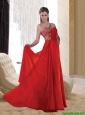 2015 Exquisite One Shoulder Empire Beading Prom Dresses in Red