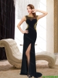 2015 Fashionable Bateau Beading and  High Low Prom Dresses in Black