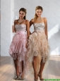 2015 Romantic High Low Prom Dresses with Beading and Ruffles