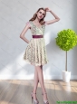 2015 Sexy Spring V Neck Cap Sleeves Prom Dress with Belt and Lace