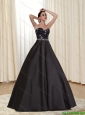 2015 Unique Modest A Line Sweetheart Beading Prom Dresses in Black
