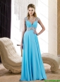 Cheap V Neck Empire Appliques Baby Blue Prom Dress for 2015