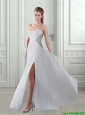 Elegant 2015 Beading and High Slit Sweetheart White Prom Dress