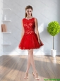 Perfect 2015 Lace and Chiffon Scoop Prom Dress in Red
