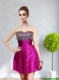Pretty 2015 Sweetheart Beading Short Prom Dress in Fuchsia