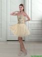 2015 Elegant Sweetheart A Line Champagne Beading Bridesmaid Dress