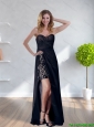 2015 New Arrivals Sweetheart Black Prom Dress with Lace and High Slit