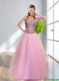 2015 Fashionable A Line Sweetheart Baby Pink Bridesmaid Dresses with Beading