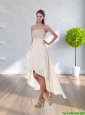 2015 New Arrivals Strapless High Low Prom Dress in Champagne