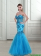2015 Perfect Mermaid Sweetheart Baby Blue Bridesmaid Dresses with Appliques