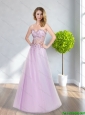2015 Plus Size Lilac A Line Appliques and Beading Prom Dresses