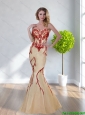2015 Plus Size Mermaid Sweetheart Champagne Prom Dresses with Appliques
