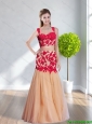 2015 Plus Size Straps Multi Color Long Prom Dress with Appliques